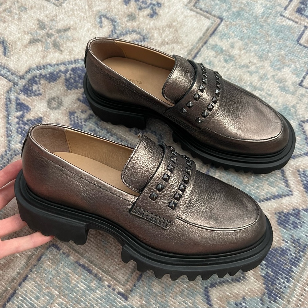 All Saints Lola Studded Leather Loafers